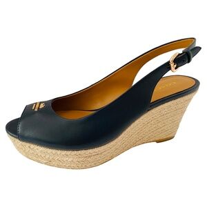 Coach Ferry Peep Toe Slingback Espadrille Wedge Sandals Navy 7.5 B US / 37.5 EU